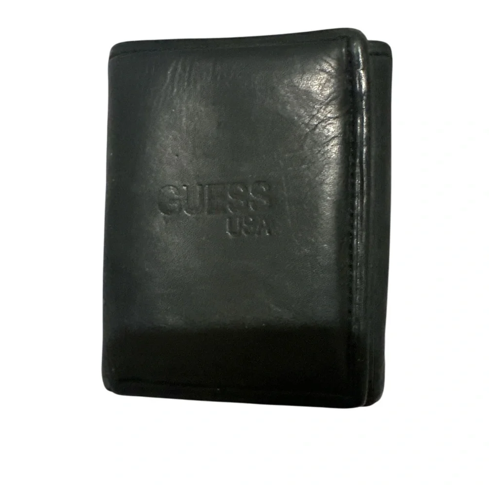 GUESS Black Leather Wallet Card Holder Trifold